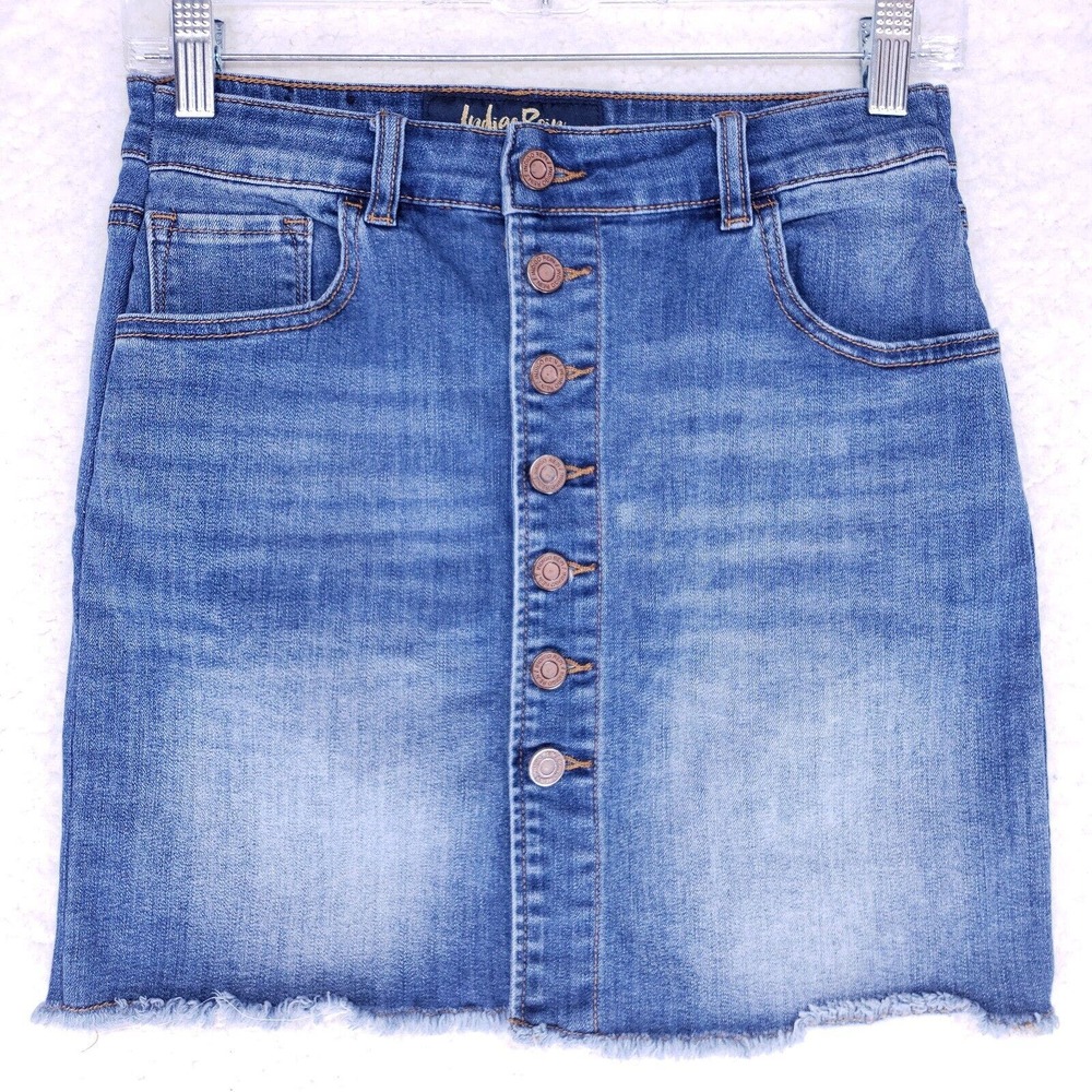 Indigo Rein Button Down Front Denim Skirt Womens Size 7 27 Casual Pants